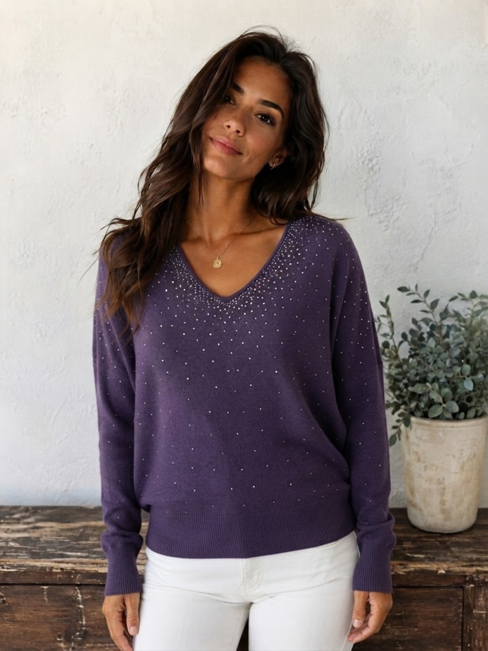 Karen Scott V-Neck Studded Pullover Sweater - Size XL